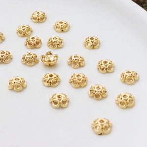 50 pcs 7mm 14K Gold Plated Bead Caps, Gold End Caps, Gold Bead Cap