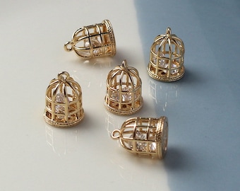 14K Gold Plated Birdcage Pendants, Necklace Charms, Earring Pendant, Necklace Pendants