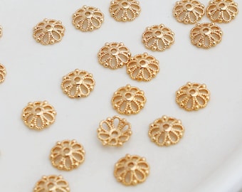 50 Pcs 14K Gold Plated Bead Caps - 8mm Floral End Caps