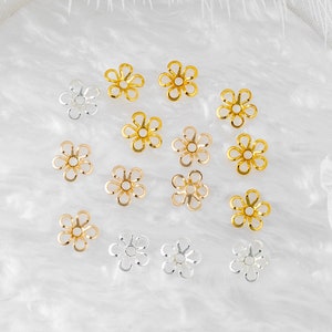 50 pcs Floral Bead Caps: 8mm Gold, 14K Gold, Silver Plated