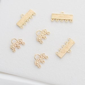 10pcs 14K Gold Plated Loop Connector, Multi Strand Necklace Pendant, Multi Strand Bracelet Pendant, Flower Pendants, Tassels Pendant