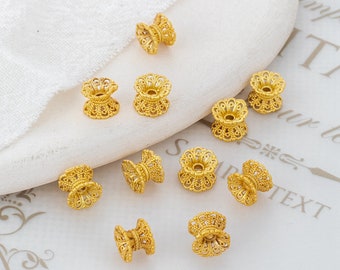 18K Matte Gold Plated Bead Caps: Double End Caps, 6mm (10 pcs)