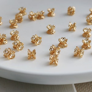 20 pcs 14K Gold Plated Bead Caps, Double Bead Cap, End Caps, Gold End Caps, Silver Bead Caps