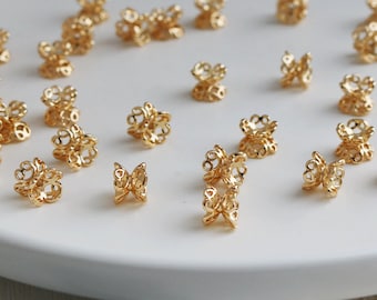 20 Pcs 14K Gold Plated Bead Caps: 6mm Double End Caps