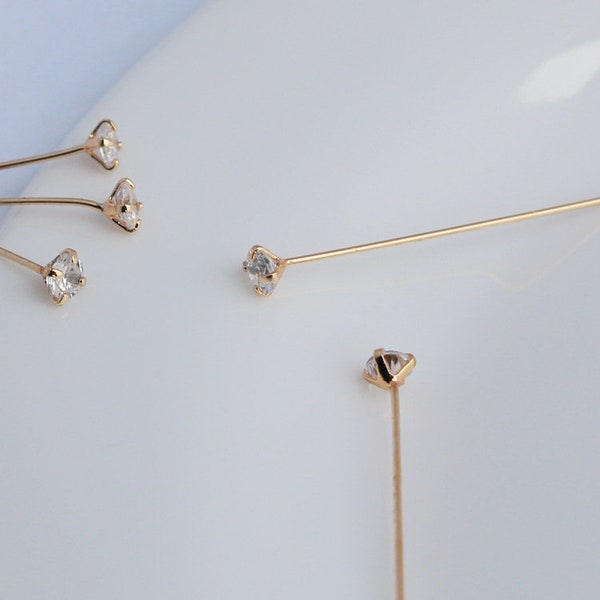 10 pcs 14K Gold Plated Brass Ball Point Headpins, Zircon Head Pins, Gold Head Pins, Ball Head Pins, Needle