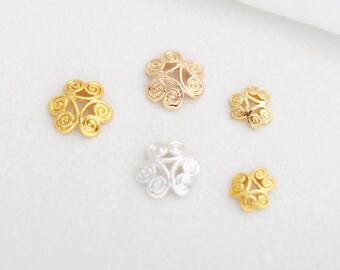 18K Matte Gold Plated Bead Caps: 12mm Flower End Caps, 30pcs