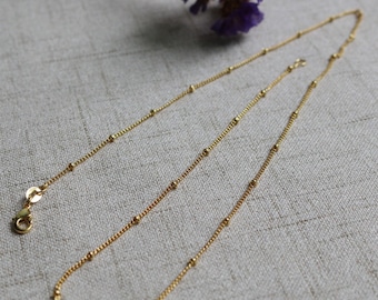 18K Gold Plated Bead Cable Chain, 18 Inch Necklace