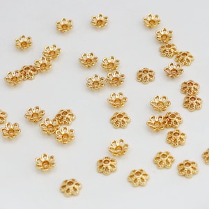 50 pcs 6mm 14K Gold Plated Bead Caps, Gold Flower  End Caps, Gold Bead Cap