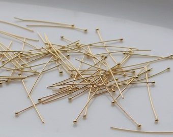 50 pcs 14K Gold Plated Brass Ball Point Headpins, Ball Head Pins, Needle