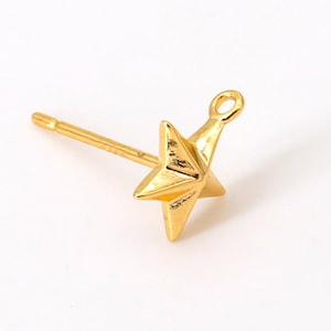 10 pcs 14x6.9mm Shining Gold Plated Star Earring, Star Gold Earring Stud with Loop, Gold Earring