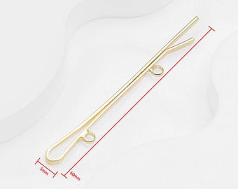 10pcs 14K Gold Plated Brass Hair Clip, Blanks Bobby Pins, Hair Pin with 2 Rings