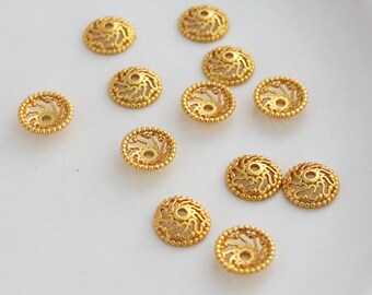 50pcs 10mm 18K Matte Gold Plated Hollow Bead Caps