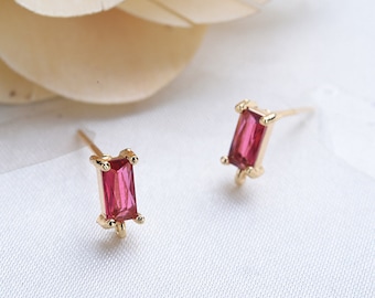 18K Gold Plated Brass Earring Studs: Zircon Charm, S925 Silver Post