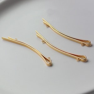 10pcs 14K Gold Plated Brass Bended Design Hair Clip, Blanks Bobby Pins, Hair Pin with 2 Rings