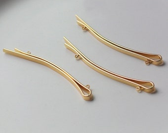 10pcs 14K Gold Plated Brass Bended Design Hair Clip, Blanks Bobby Pins, Hair Pin with 2 Rings