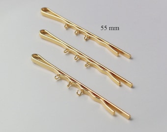 2pcs 14K Gold Plated Brass Wave Shape Design Hair Clip, Blanks Bobby Pins, Hair Pin with 3 Rings, Hair Accesory