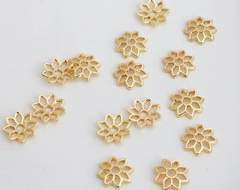 50 Pcs 14K Gold Plated Flower Bead Caps - 8mm