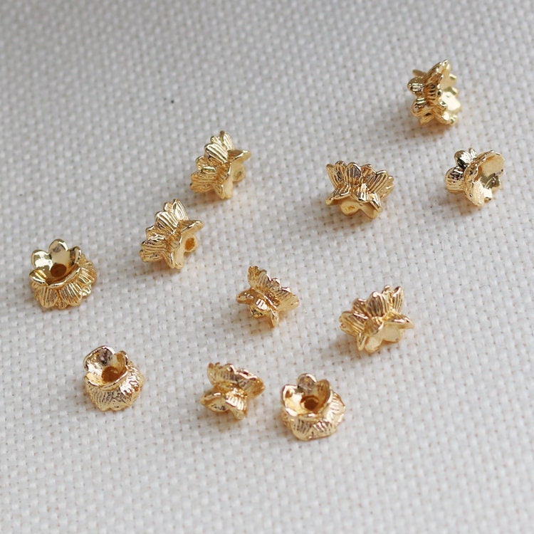 20 pcs 14K Gold Plated Lotus Bead Caps, Double Bead Caps, Gold End Caps