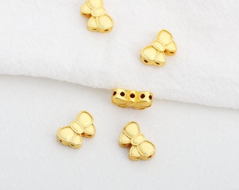 10 perline a farfalla in oro opaco 18 carati 7x11 mm, perline con ciondoli multiforo, perline a farfalla in oro