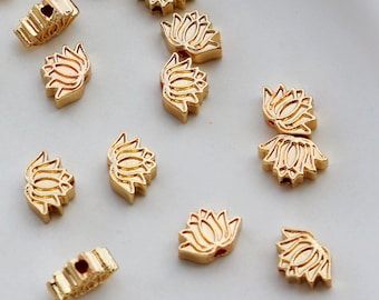 14K Gold Plated Lotus Flower Beads, Jewelry Making (20pcs)