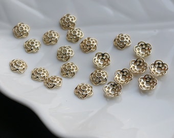 14 kt vergulde kapjes met bloemenkralen, bloemkapjes van 8 mm
