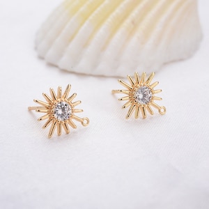 10pcs 18K Real Gold Plated Brass Daisy Earring Stud, Charm Earring, Micro Pave Earring, Zircon Earring, Earring Finding