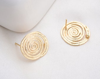 Gold Plated Brass Filigree Earring Studs, Round, S925 Silver Post (10 pcs)