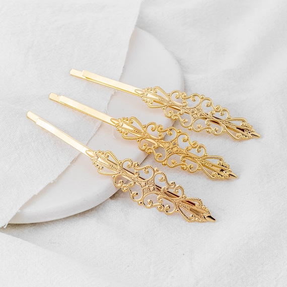 14K Gold Plated Hair Clip, Ornate Bobby Pins (10 Pcs) - Etsy display picture 2