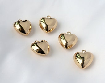 10 pcs 15/18mm Love Heart Pendants, Gold Pendant, Heart Charm, Shining Pendant, Necklace Charms, Earring Pendant, 14K Gold Necklace Pendants