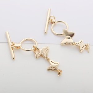4 pcs Butterfly Toggle Clasp, 14K Gold Plated Toggle Clasp, T Bar Fasteners, Bracelet Closures