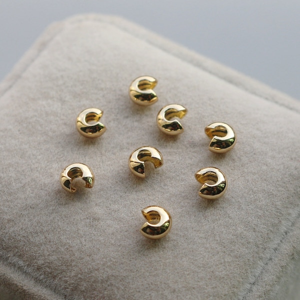 10 pcs 14K Gold Plated  Crimp Beads Covers, Conceal Crimp Ends, Bead Tips, Cord Ends