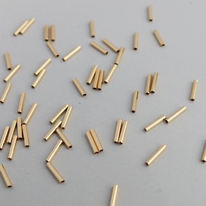 50 pcs 1.5x8mm Gold Tube Beads, Shinning Tube Beads, Gold Bar Beads, 14K Gold Plated Curved Tube Bar Beads