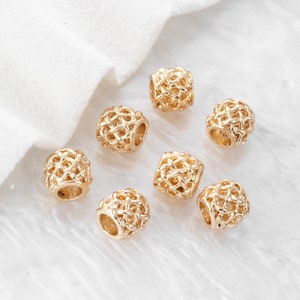 30 pcs 8x9mm 14K Gold Plated Beads, Gold Tube Beads, Hollow Out Bead, Charm Beads, Connector Beads
