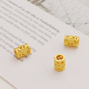 10 pcs 7x9mm 18K Gold Plated Flower Beads, Tube Beads, Flower Hollow Out Gold Bead, Spacer Beads, Connector Beads, Gold Charm Bead