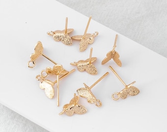 14K Gold Butterfly Earring Posts with Loop (10 pcs)