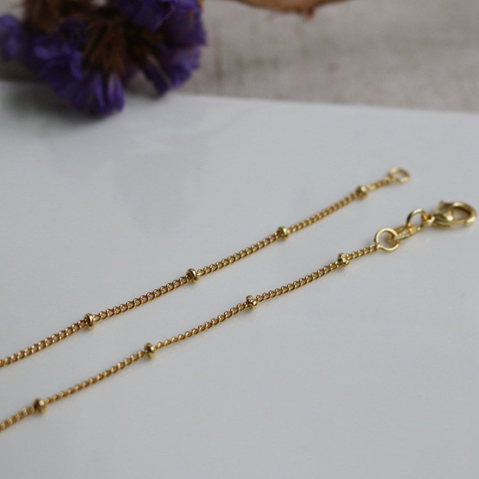 18K Gold Plated Beads Cable Chain 18 Inch Long Necklace Etsy