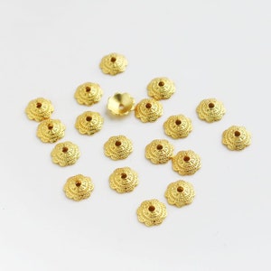 50 Pcs 18K Matte Gold Plated Flower Bead Caps (7mm)
