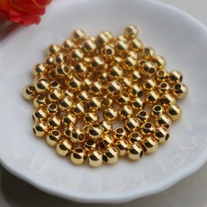 18K Gold Plated Round Beads: Shiny Spacer Beads (100 pcs)