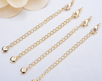 10 pcs Real Gold Plated Love Heart Shape Chain Extender, Extender Chain, Necklace Extender, Bracelet Extender with Jump Rings