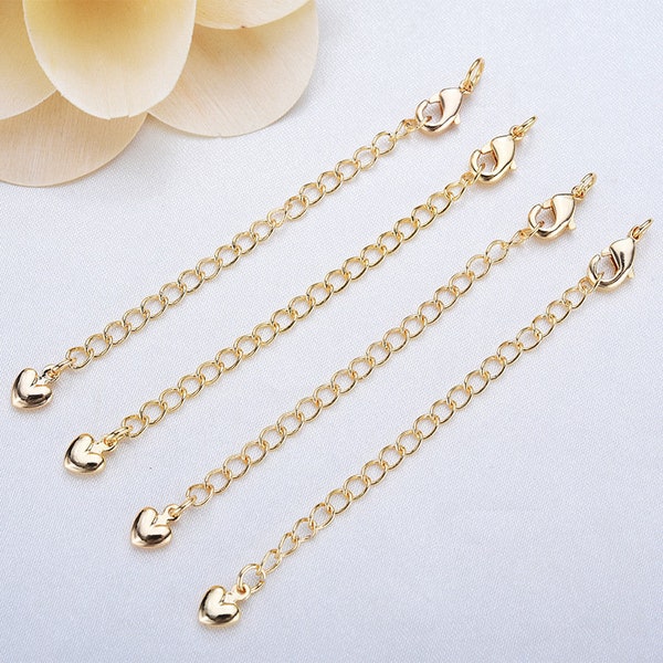 10 pcs Real Gold Plated Love Heart Shape Chain Extender, Extender Chain, Necklace Extender, Bracelet Extender with Jump Rings