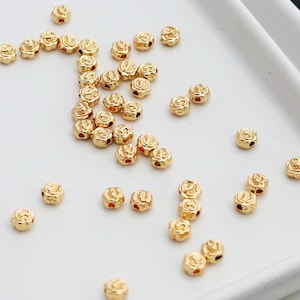 50 pcs 5mm 14K Gold Plated Beads, Double side Flowers Beads, Gold Flower, Necklace Beads, Charm Beads, Connector Beads, Spacer Beads
