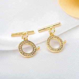 10pcs Gold Toggle Clasp, Micro Pave Clasp, Zircon Toggle Clasp, Ring T Bar, T Bar Fasteners, Close Toggle Clasp, Bracelet Closures