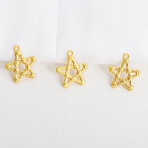 18K Matte Gold Plated Star Pendants: Hollow Out Charms (16mm, 10 Pcs)