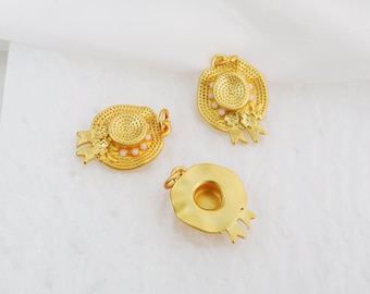 5 Pcs 18K Matte Gold Plated Hat Pendant Charms