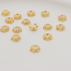50 pcs 7mm 14K Gold Plated Bead Caps, Leaf Design Bead Caps, Gold End Caps, Gold Bead Cap, Gold Findings