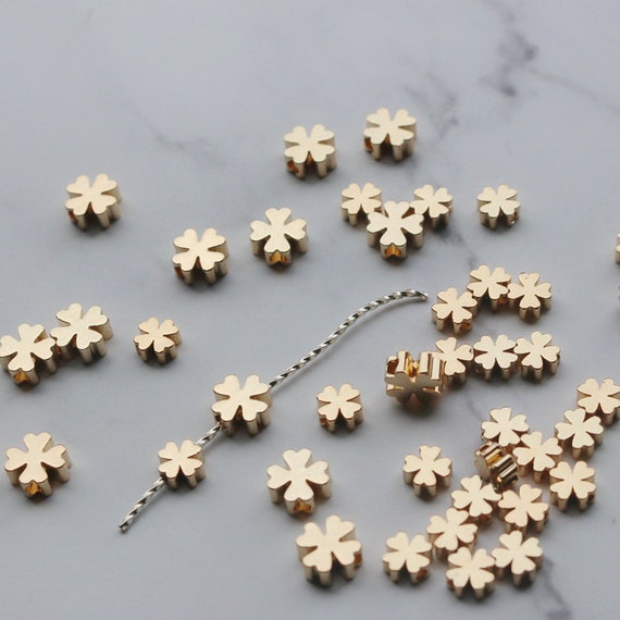 10pcs Gold plated Brass Clover Charms 8mm Color Not Easily Tarnish Cross Beads Connectors Lead Nickel Free GB-291