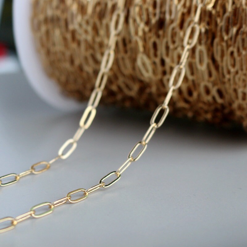 14K Gold Plated Oval Circle Design Cable Chain, Necklace Chain - Etsy
