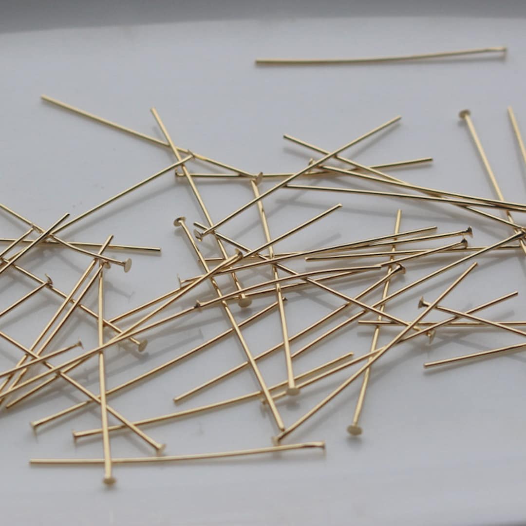 50 Pcs 14K Gold Plated Brass Head Pins Headpins Tpins Etsy