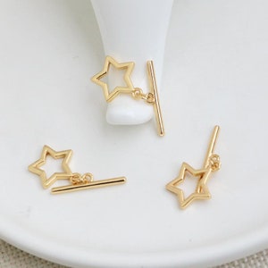 5pcs 14K Gold Plated Star Toggle Clasp, 13mm Star Toggle Clasp, Ring T Bar, T Bar Fasteners, Close Toggle Clasp, Gold Bracelet Closures