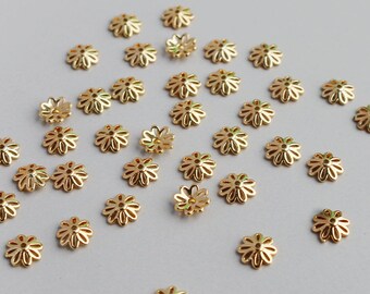 14K Gold Plated Daisy Bead Caps, 7mm Flower End Caps, (100 pcs)